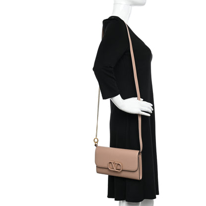 Valentino Garavani Grained Calfskin VSling Clutch With Shoulder Strap Rose Cannelle 2 of 9