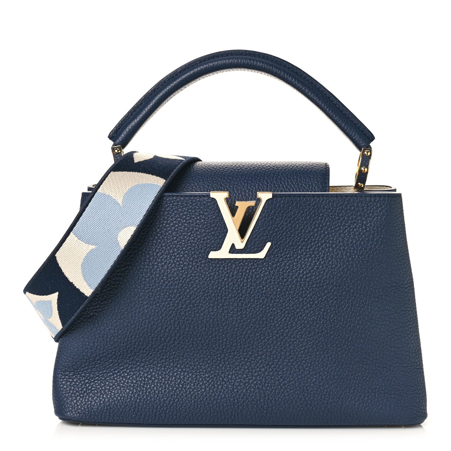 Louis Vuitton Taurillon Flower Power Embroidered Strap Capucines MM Marine Blue Cream 1 of 9