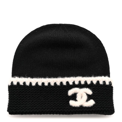 Chanel Cashmere CC Logo Beanie Hat Black 1 of 6
