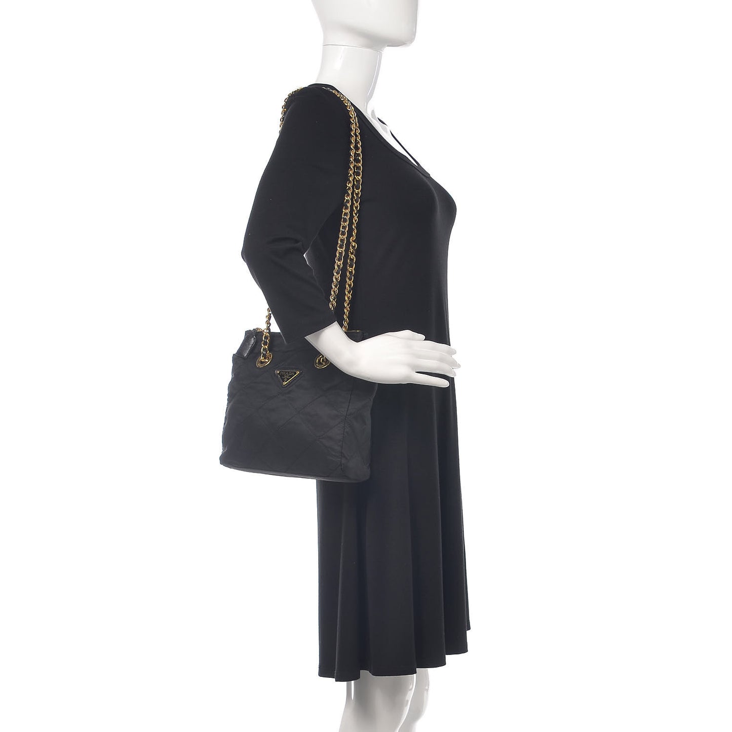 Nylon Tessuto Impuntu Quilted Shoulder Bag Black
