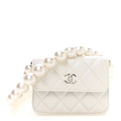 Chanel Calfskin Quilted Mini Maxi Pearls Wallet On Chain WOC White 1 of 10
