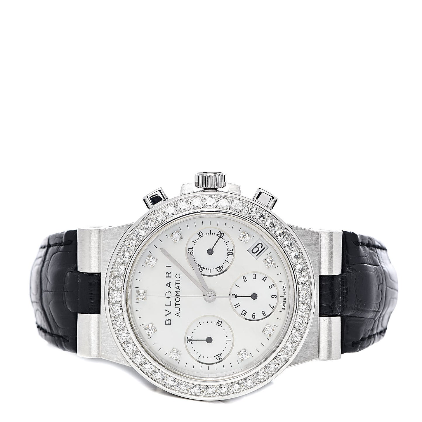 18K White Gold Alligator Diamond Bezel Mother of Pearl 35mm Diagono Chronograph Automatic Watch
