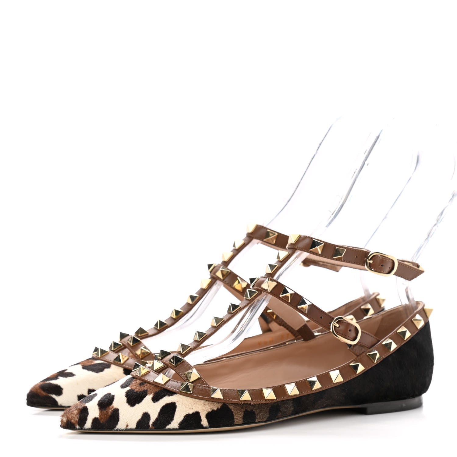 Valentino Garavani Calf Hair Leopard Print Rockstud Cage Ballerina Flats 37 Black 3 of 8