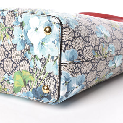 Gucci GG Supreme Monogram Blooms Medium Zippered Bucket Tote Beige Blue Navy Hibiscus Red 9 of 10