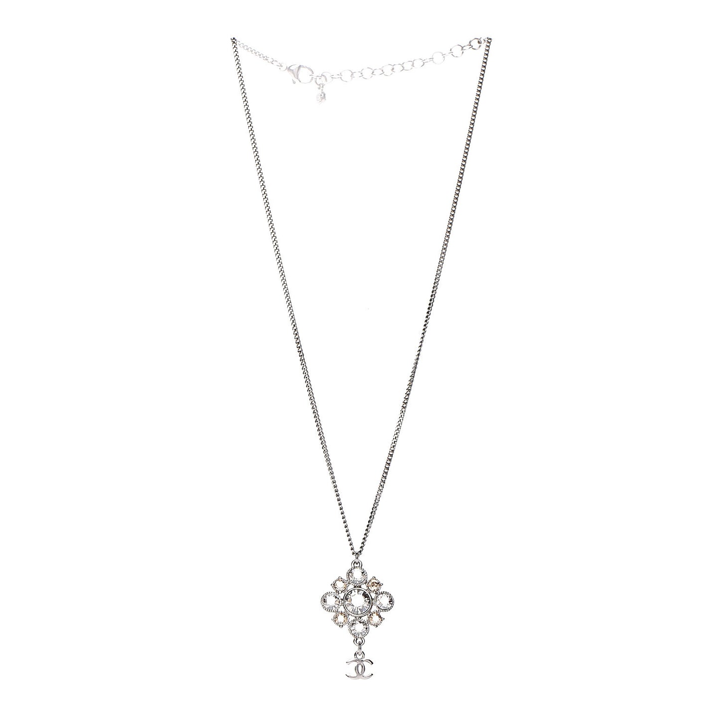 Crystal CC Drop Pendant Necklace Silver