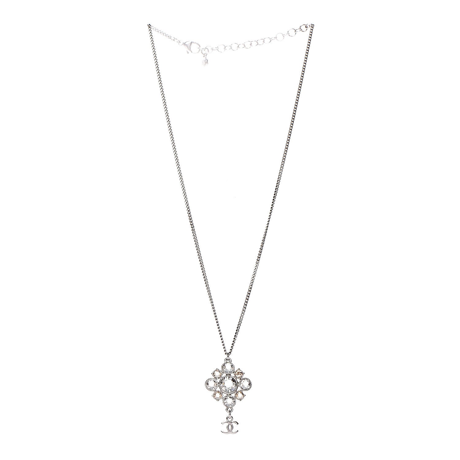 Chanel Crystal CC Drop Pendant Necklace Silver 3 of 6