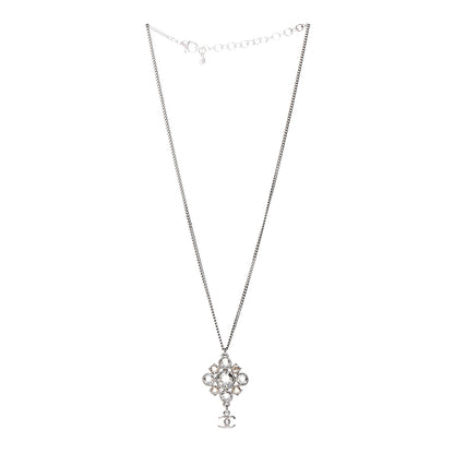 Chanel Crystal CC Drop Pendant Necklace Silver 3 of 6