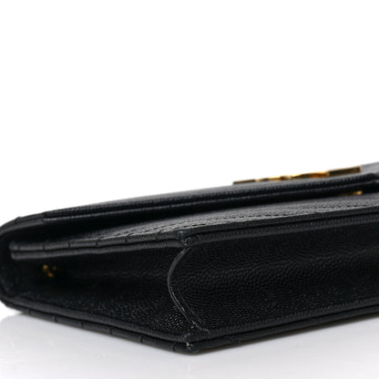 Saint Laurent Grain De Poudre Matelasse Chevron Monogram Envelope Chain Wallet Black 8 of 12