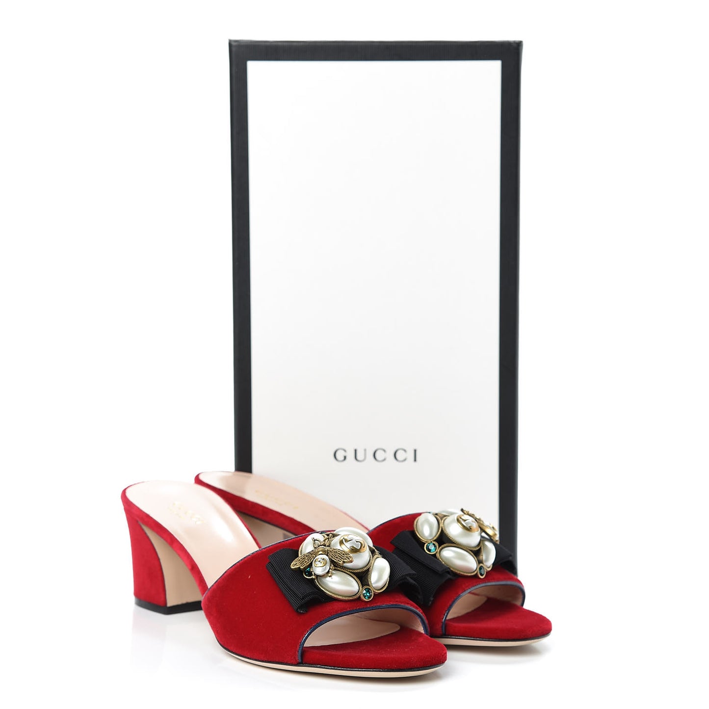Velvet Etoile Pearl Embellished Mid Heel Slide Sandals 39 Hibiscus Red Black Blue Agata