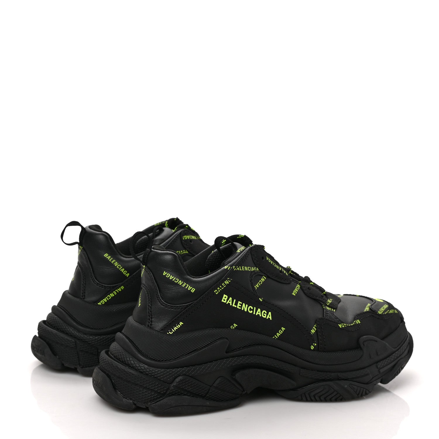 Balenciaga Technical Fabric Allover Logo Mens Triple S Sneakers 42 Black Fluo Yellow 4 of 8