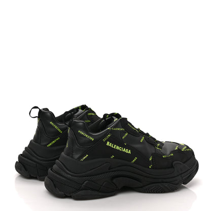 Balenciaga Technical Fabric Allover Logo Mens Triple S Sneakers 42 Black Fluo Yellow 4 of 8
