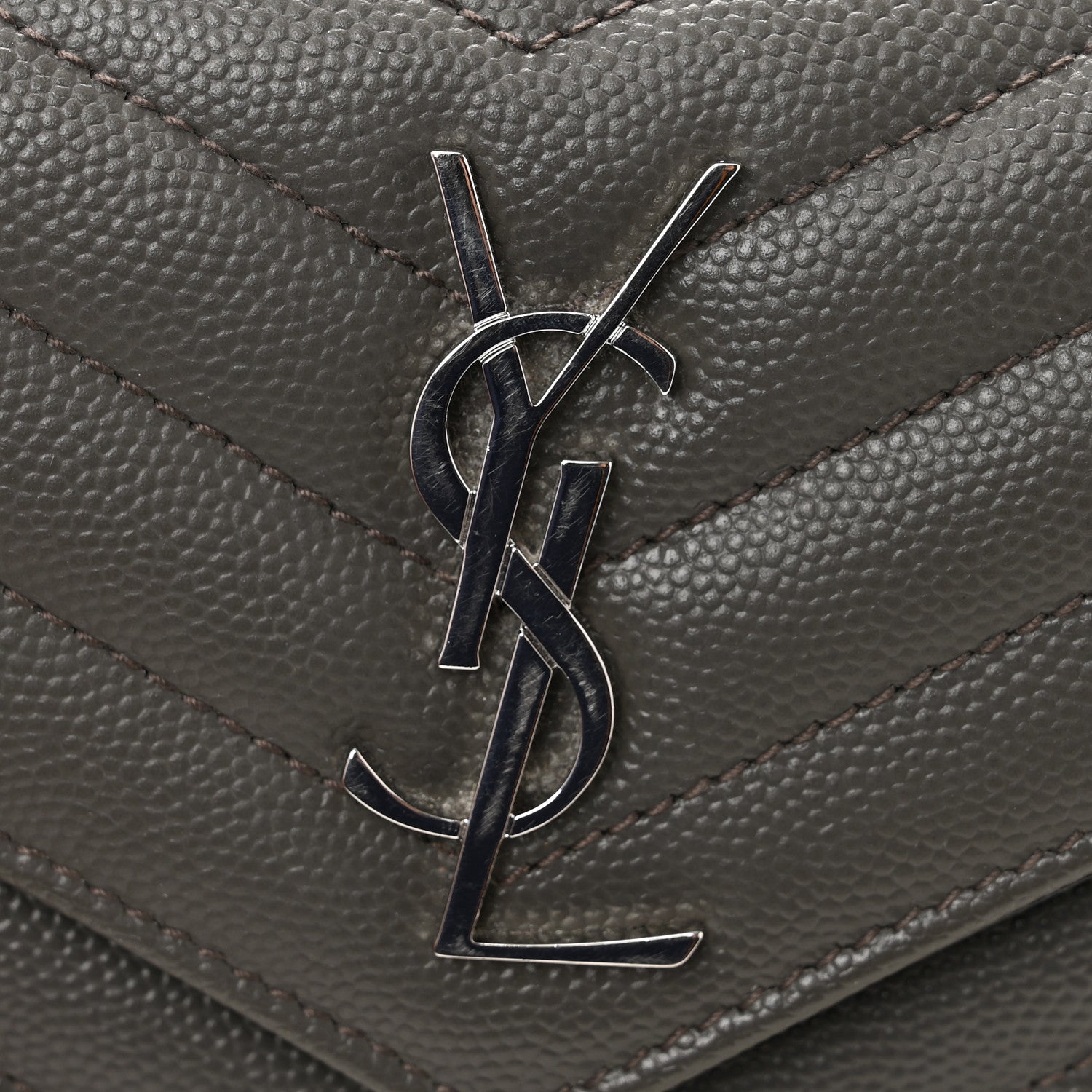 Saint Laurent Grain De Poudre Matelasse Chevron Monogram Compact Tri Fold Wallet Coffee 8 of 12