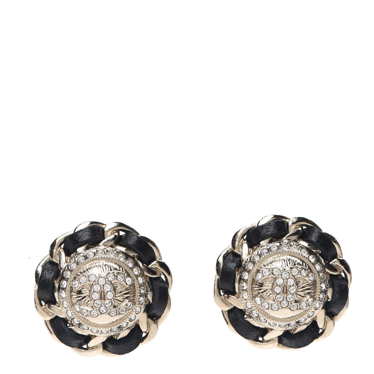 Crystal Lambskin Chain Around CC Earrings Gold Black