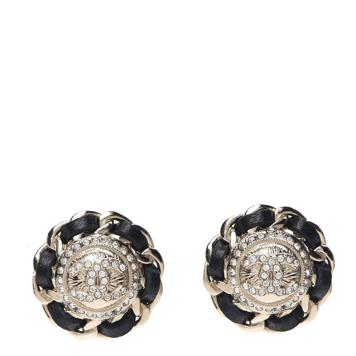 Chanel Crystal Lambskin Chain Around CC Earrings Gold Black 1 of 5
