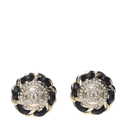 Chanel Crystal Lambskin Chain Around CC Earrings Gold Black 1 of 5