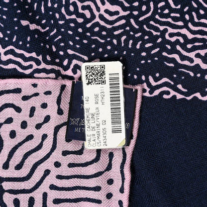 Hermes Silk Cashmere Clair De Lune Shawl 140 Marine Vieux Rose 4 of 4