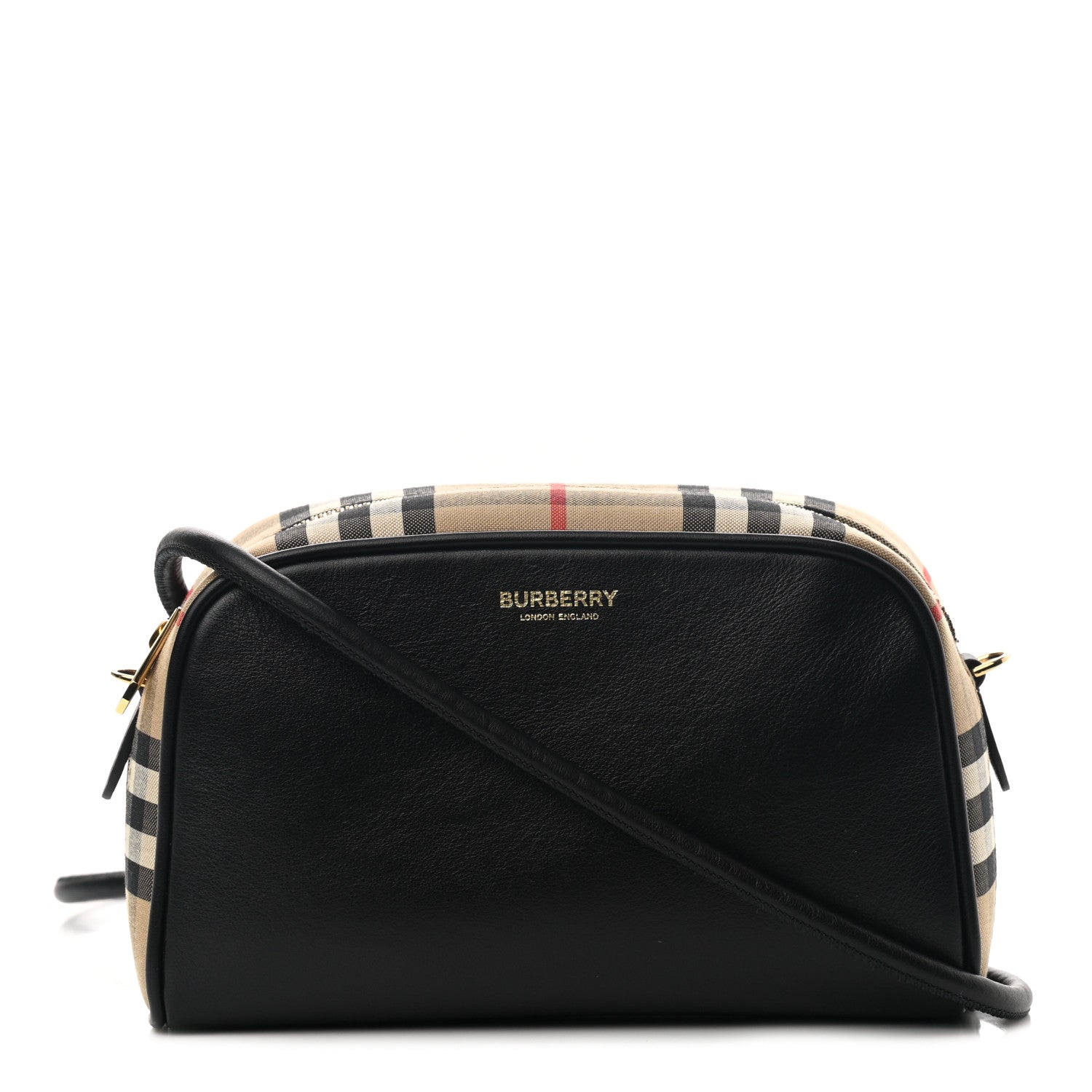 Burberry Calfskin Vintage Check Half Cube Crossbody Bag Black 1 of 10