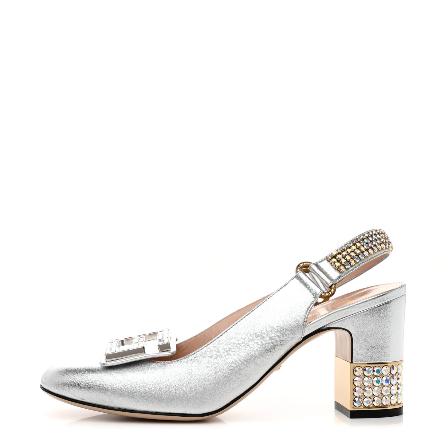 Metallic Nappa Crystal Square G Madelyn Slingbacks 40 Silver