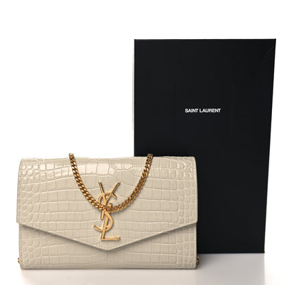 Saint Laurent Calfskin Crocodile Embossed Monogram Uptown Chain Wallet Crema Soft 12 of 12