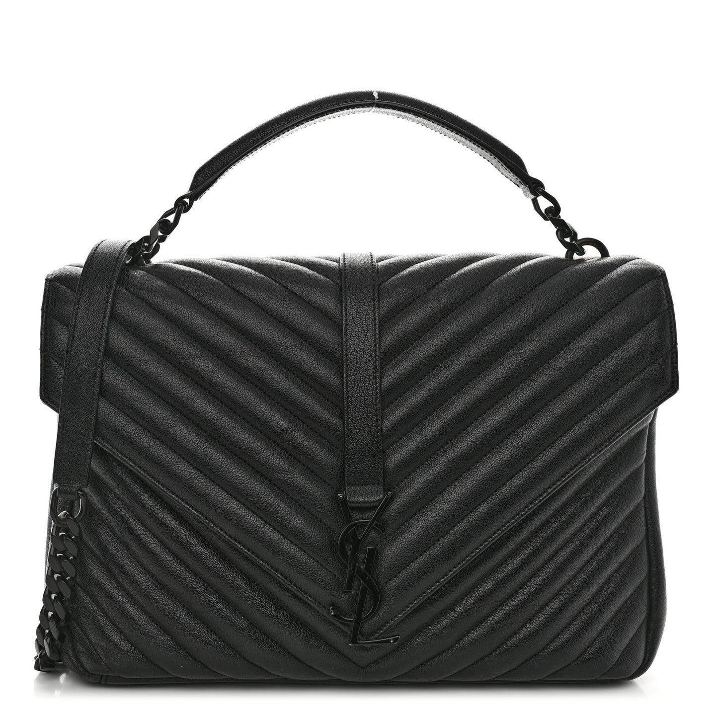 Sheepskin Matelasse Chevron Monogram Monochrome Large College Satchel Black