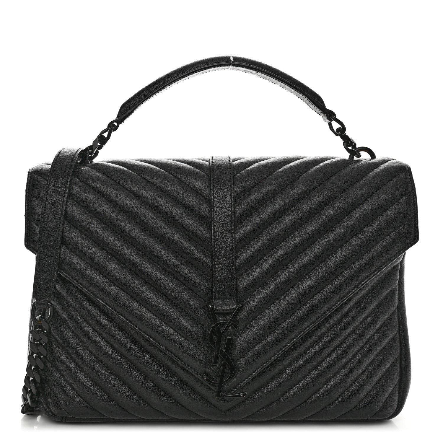 Saint Laurent Sheepskin Matelasse Chevron Monogram Monochrome Large College Satchel Black 1 of 10