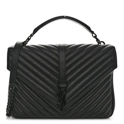 Saint Laurent Sheepskin Matelasse Chevron Monogram Monochrome Large College Satchel Black 1 of 10