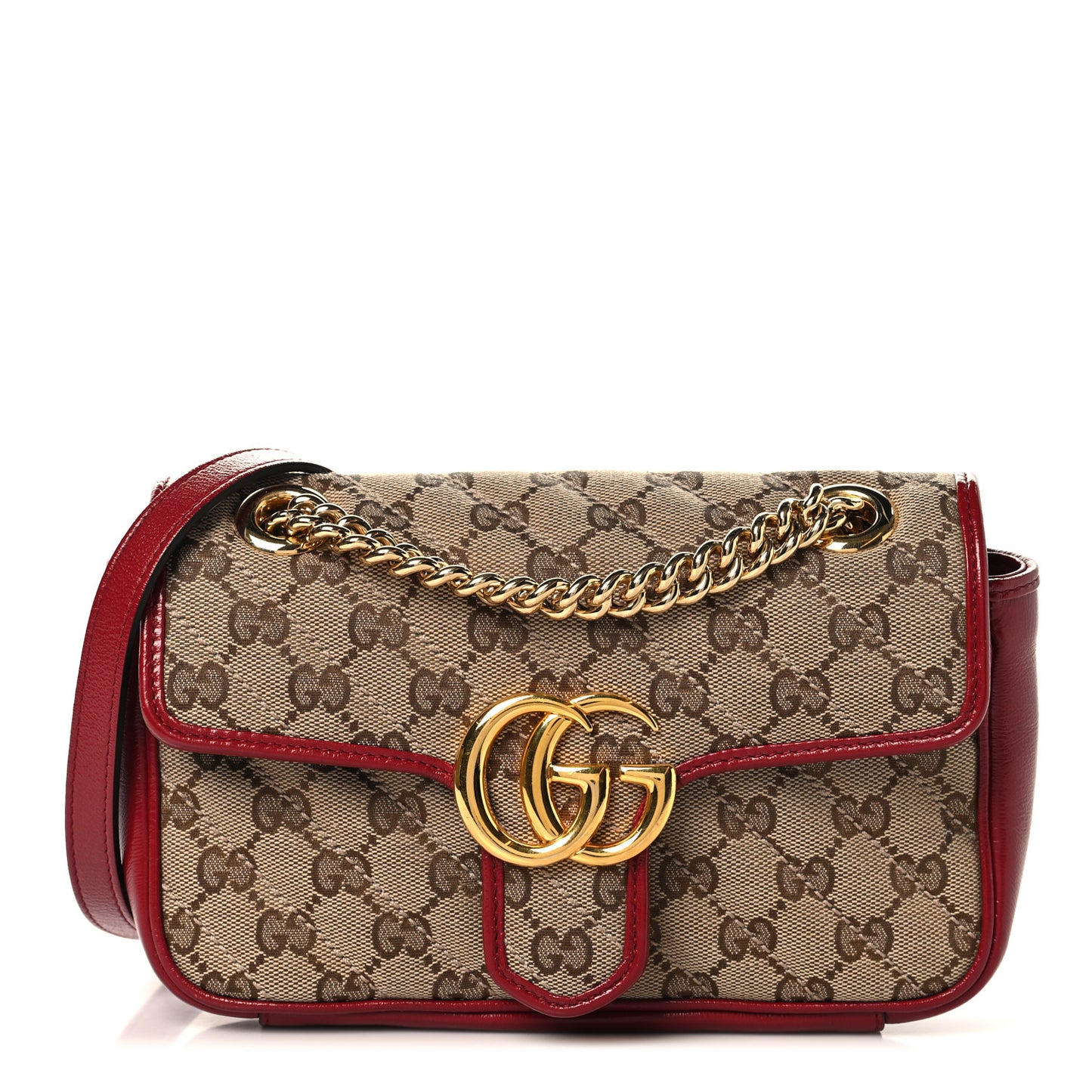 Monogram Azalea Calfskin Matelasse Diagonal Mini GG Marmont Shoulder Bag Beige Ebony New Cherry Red