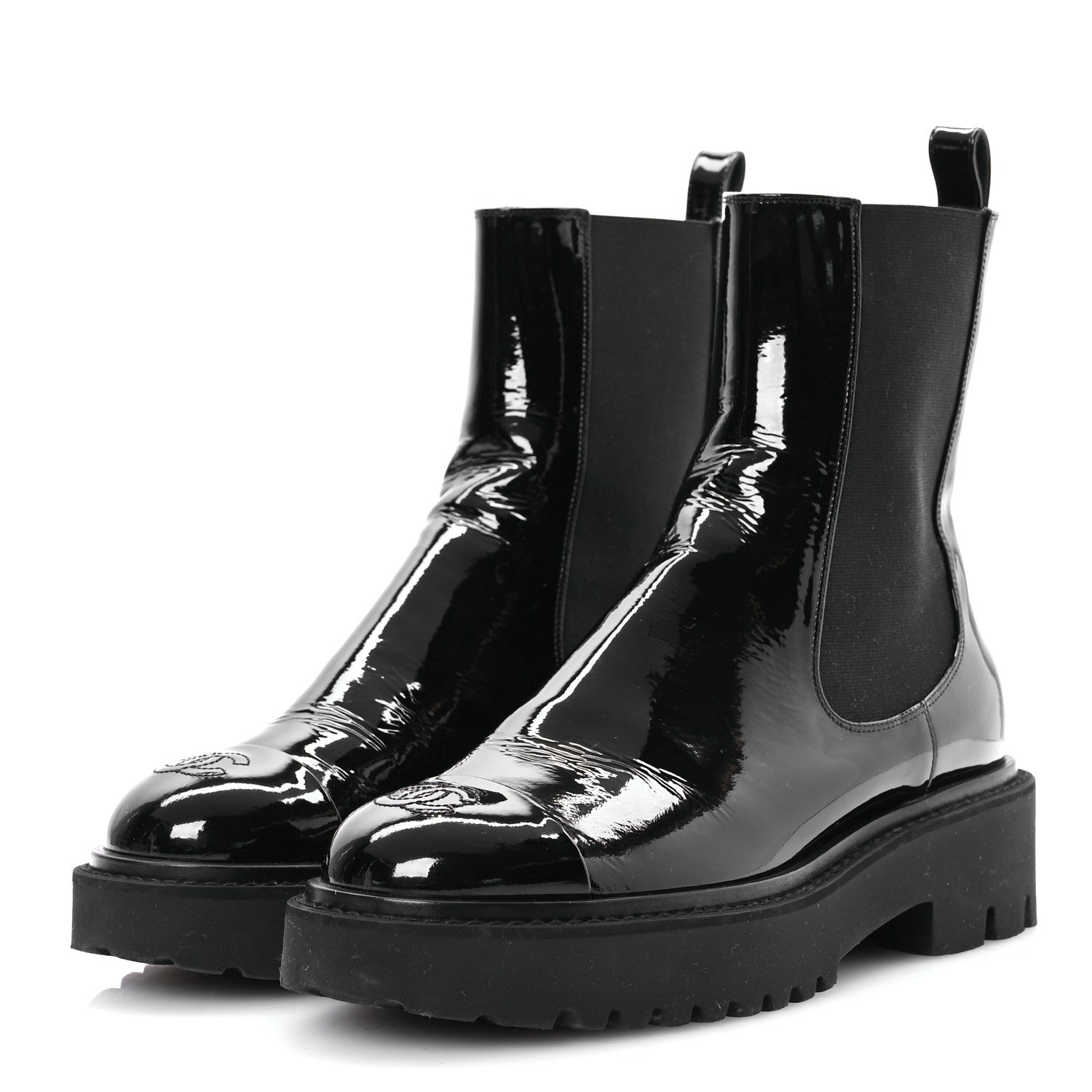 Chanel Patent Cap Toe Short Boots 38.5 Black 4 of 12