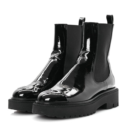 Chanel Patent Cap Toe Short Boots 38.5 Black 4 of 12