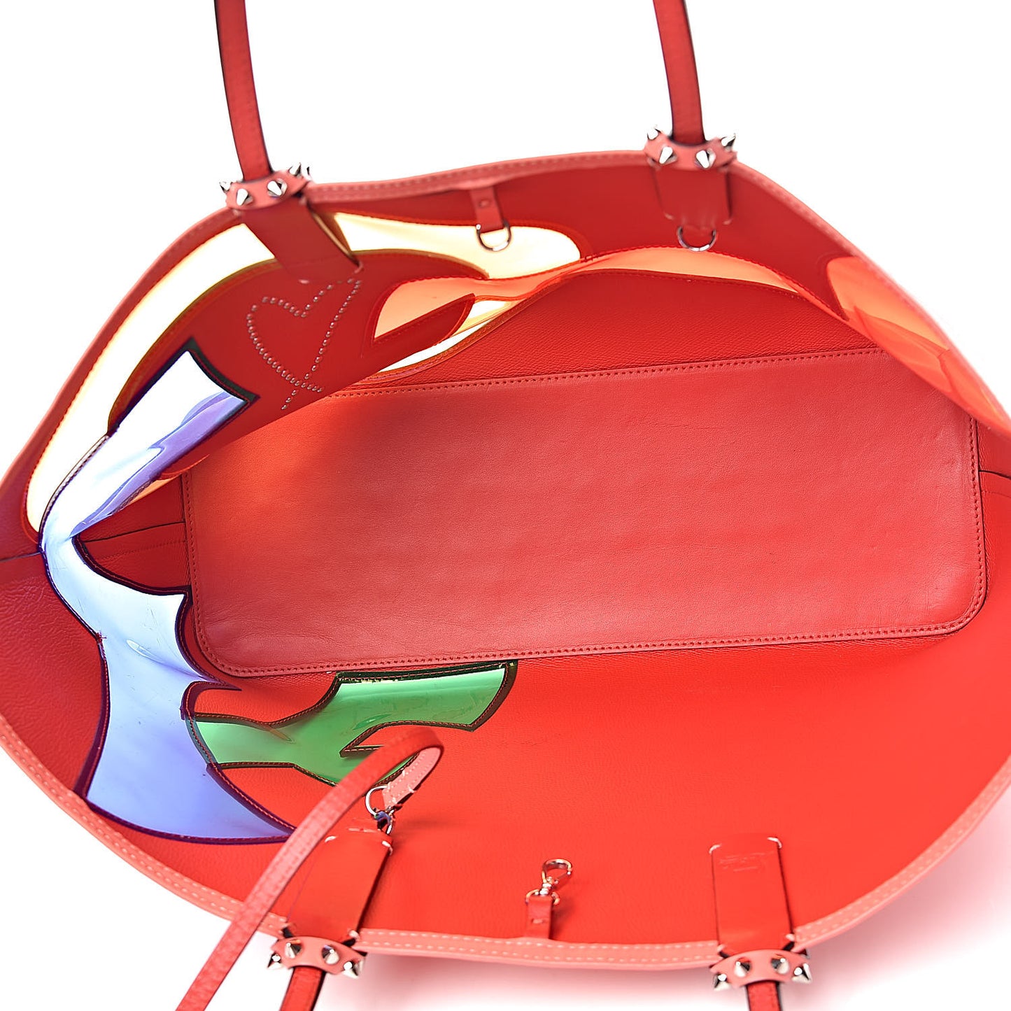 Calfskin PVC Love Spikes East West Cabata Tote Red