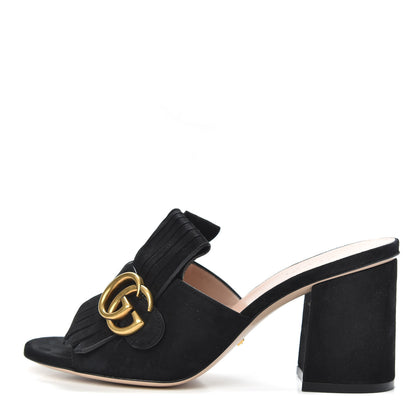 Gucci Kid Scamosciato GG Marmont Fringe 75mm Slide Sandals 37 Black 1 of 8