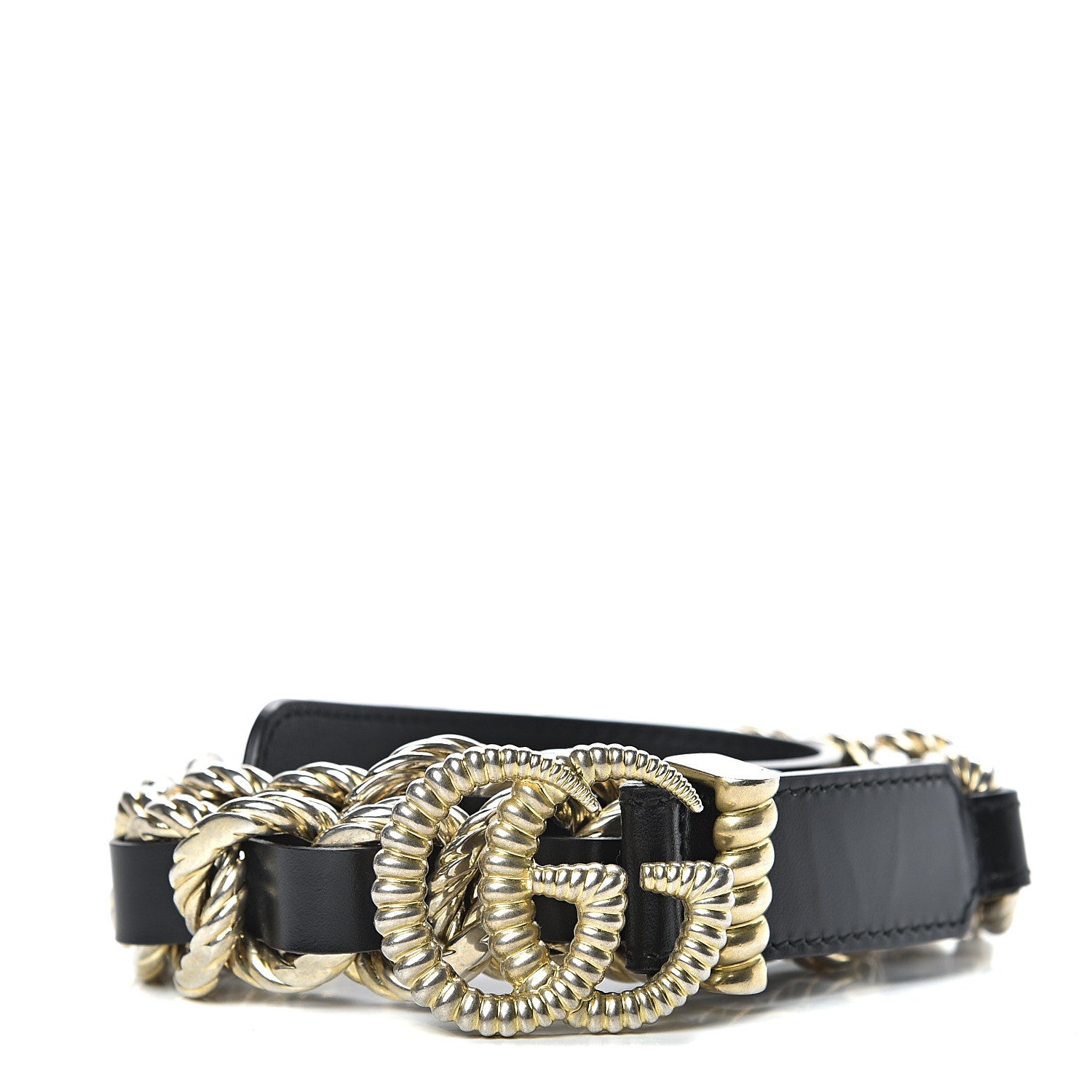 Gucci Calfskin Torchon Double G Chain 25mm Belt 80 32 Black 1 of 4