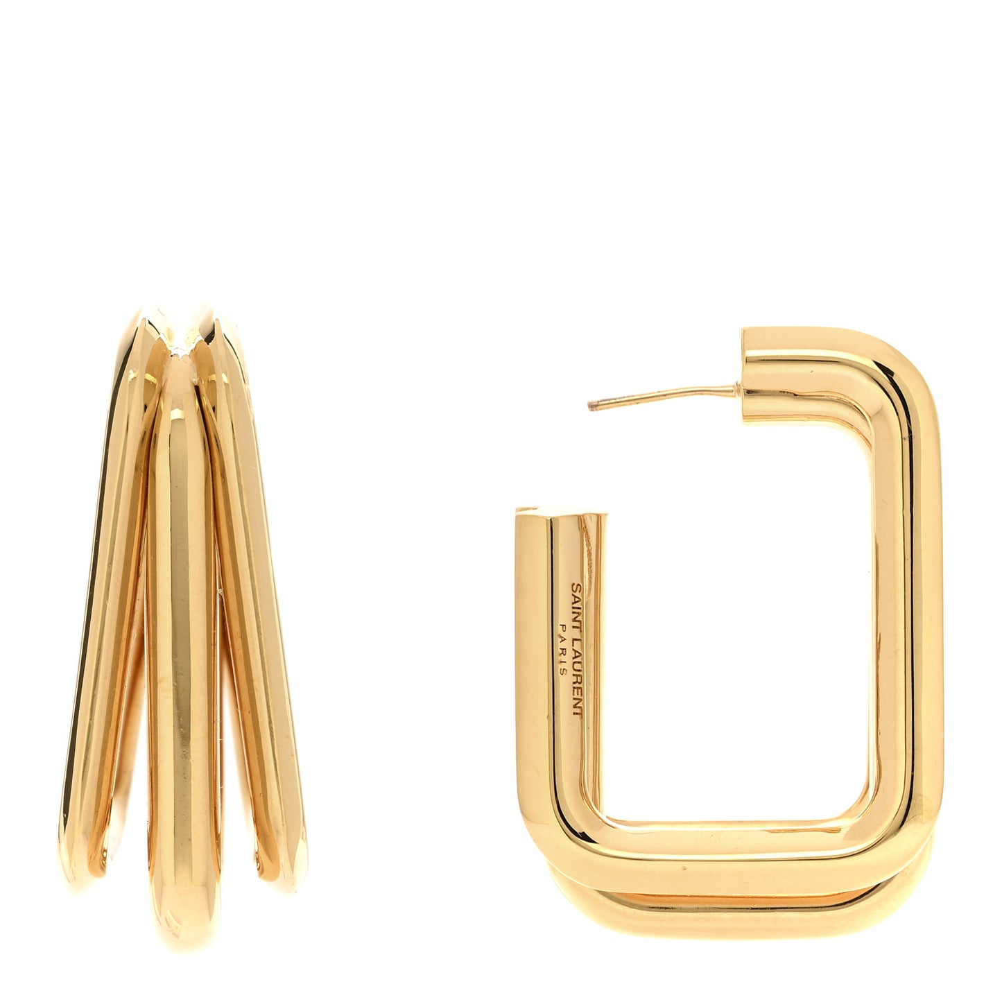 Metal Square Triple Hoop Earrings Gold