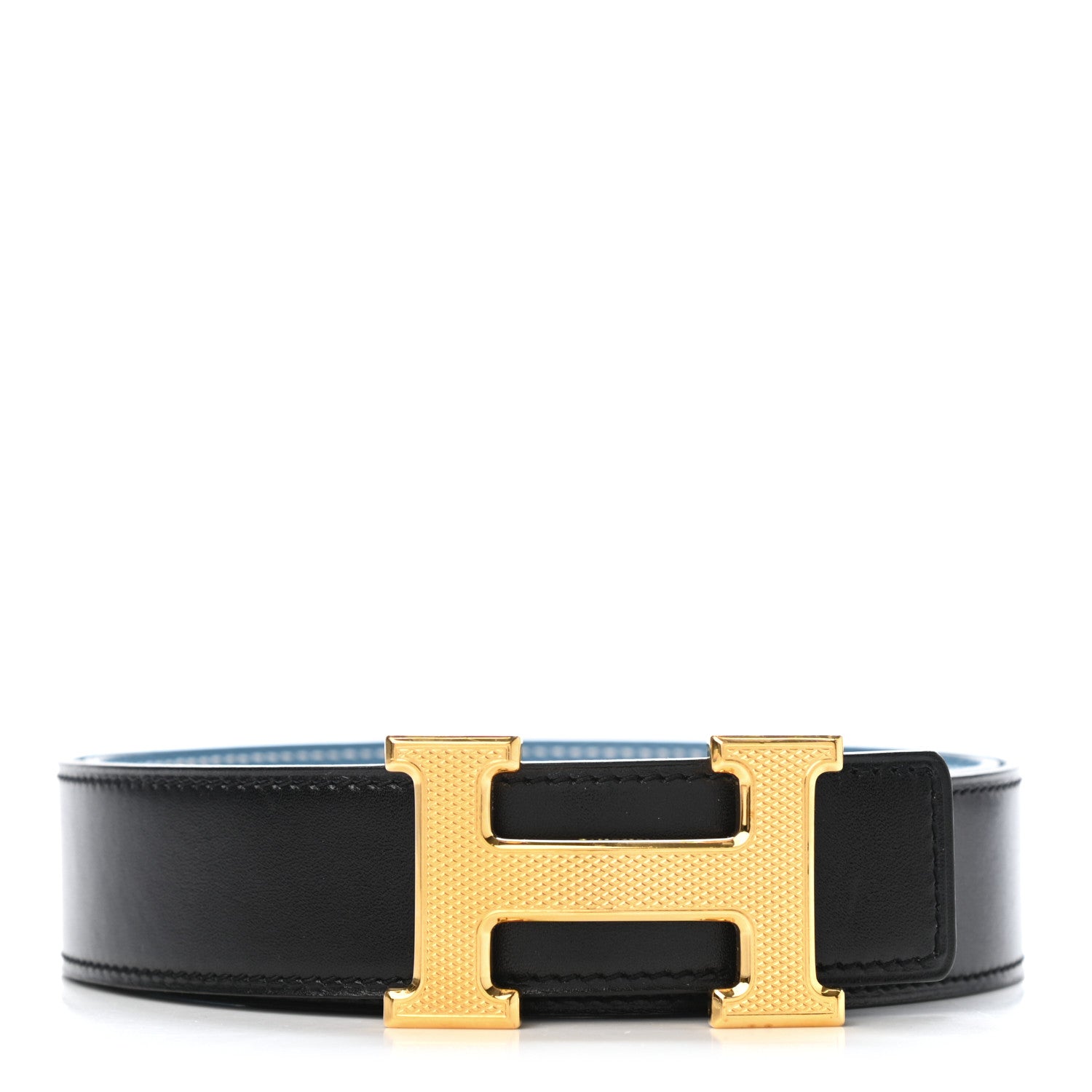 Hermes Box Togo 24mm Guilloche H Belt 85 Black Bleu Jean 1 of 6