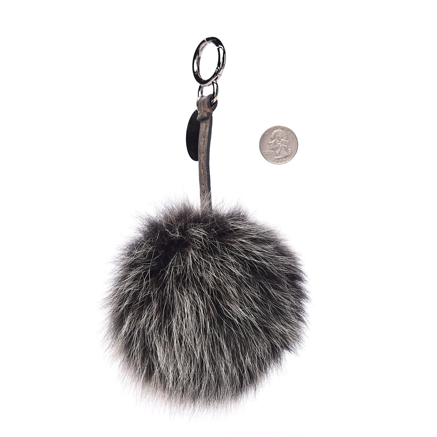 Fox Fur Cuoio Romano Selleria Pom Pom Bag Charm Grey
