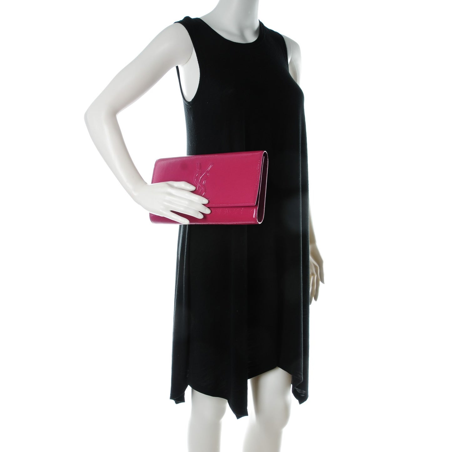 Textured Patent Monogram Large Belle De Jour Clutch Fuchsia