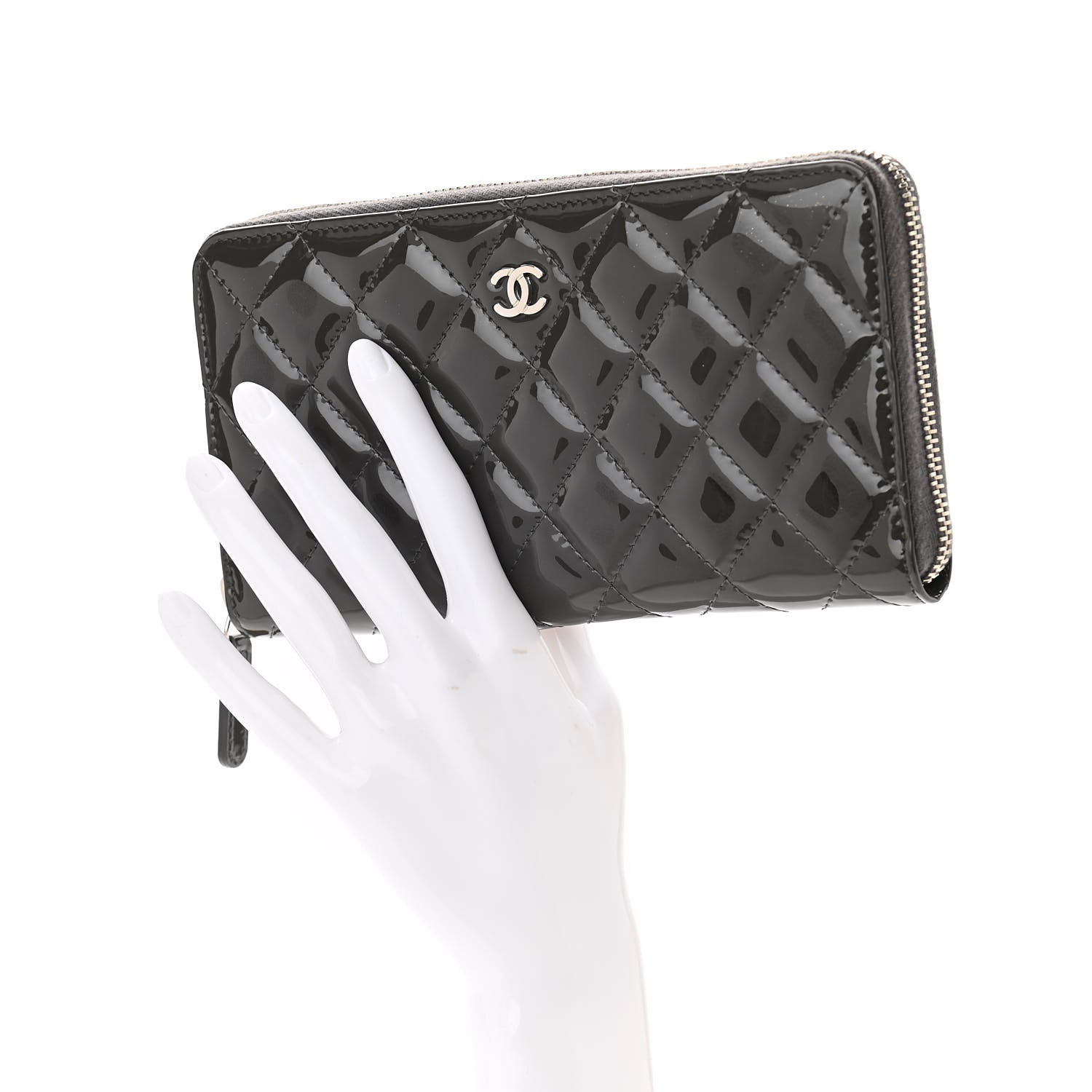 Chanel Patent Calfskin Zip Around Wallet Dark Grey 2 of 11