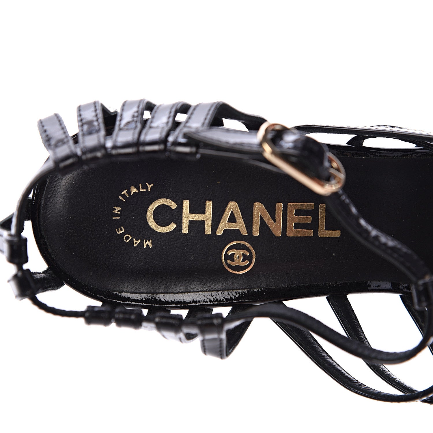 Chanel Patent Calfskin Crystal Bow Strappy Sandals 37.5 Black 6 of 11
