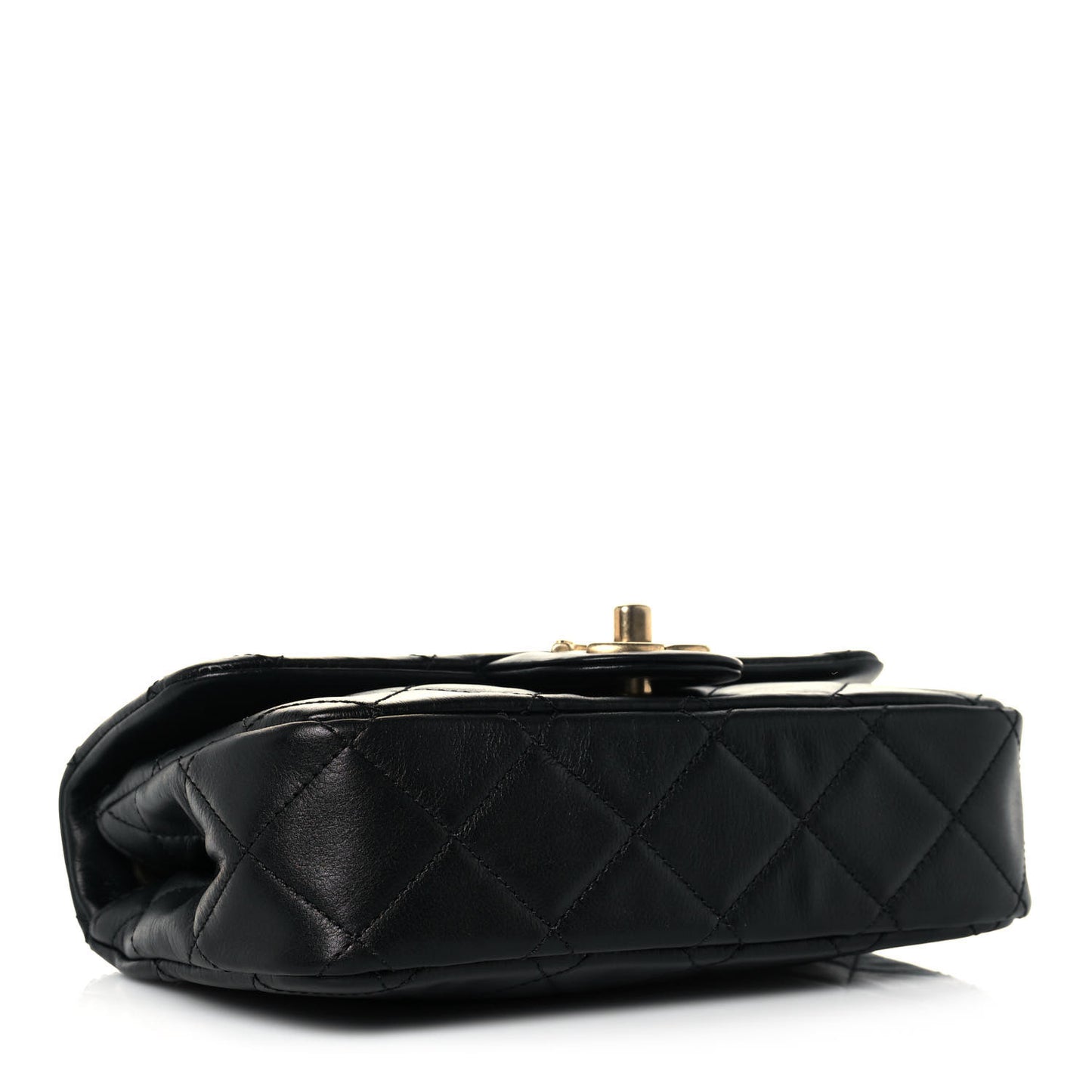 Calfskin Quilted Mini Rectangular Crystal Pearls Chain Flap Black