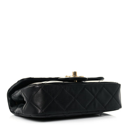 Chanel Calfskin Quilted Mini Rectangular Crystal Pearls Chain Flap Black 4 of 13