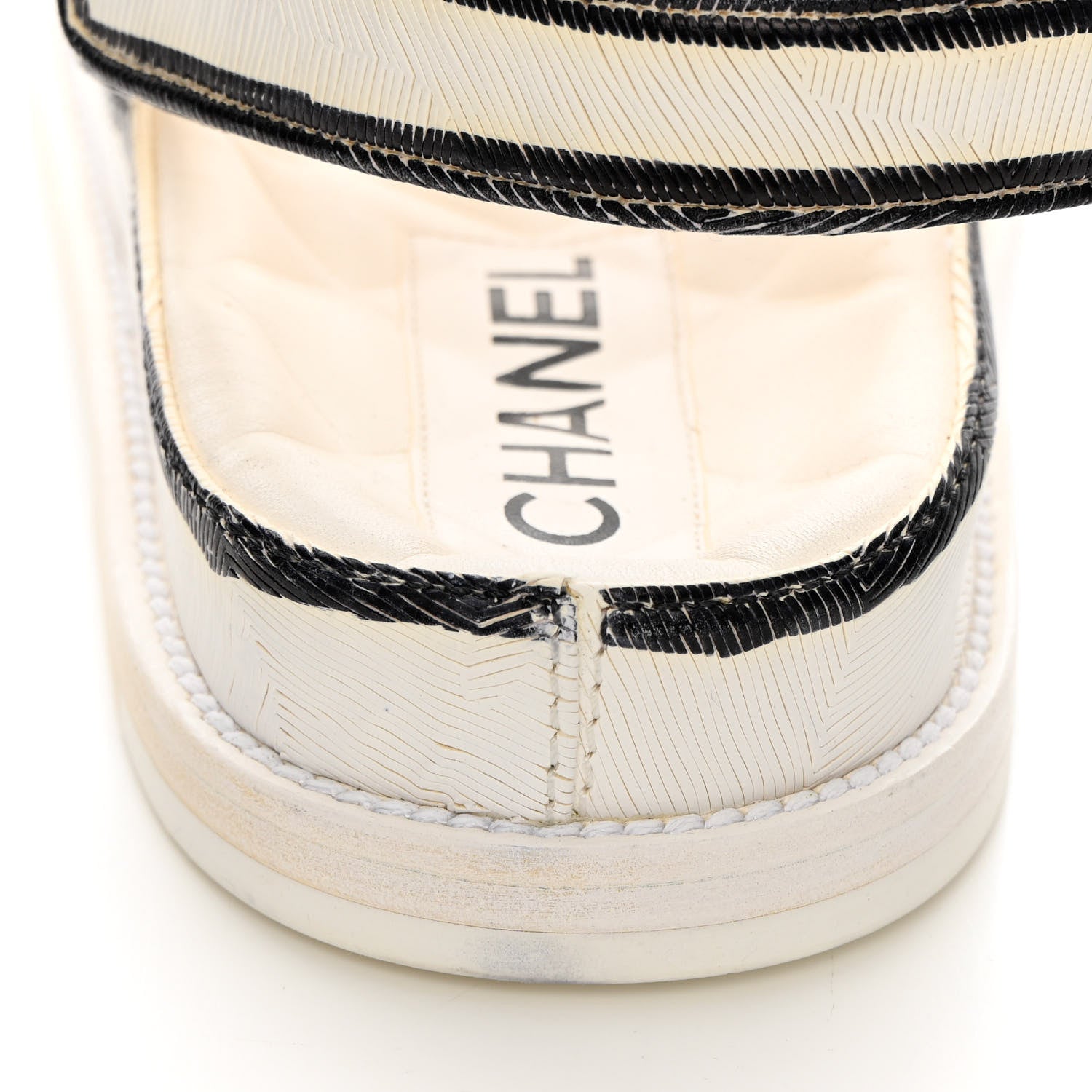 Chanel Printed Calfskin Velcro Dad Sandals 39.5 White Black 13 of 14
