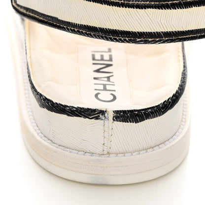Chanel Printed Calfskin Velcro Dad Sandals 39.5 White Black 13 of 14