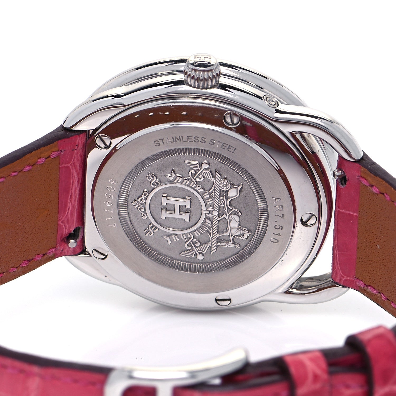 Hermes Stainless Steel Alligator Mother of Pearl 38mm Arceau Petite Lune Automatic Watch Braise 4 of 7