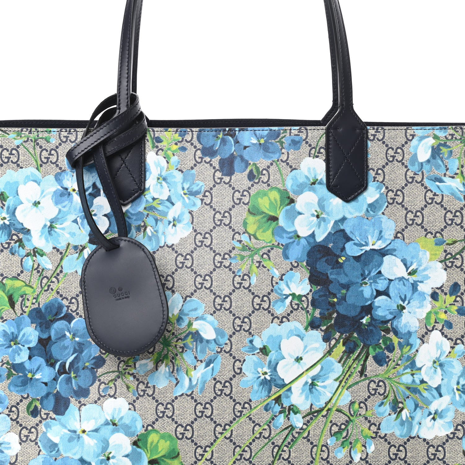 Gucci GG Supreme Monogram Blooms Medium Reversible Tote Beige Blue Navy 10 of 16