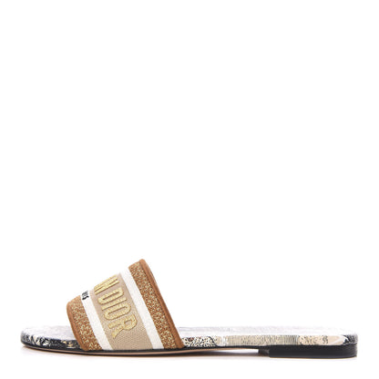 Christian Dior Canvas Lurex Baobab Embroidered Dway Flat Slide Sandals 36.5 Beige 1 of 8