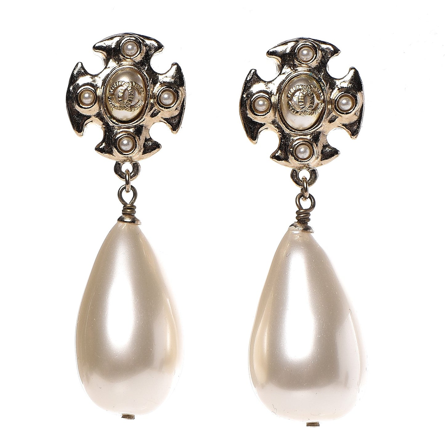 Pearl Drop CC Clip On Earrings Gold