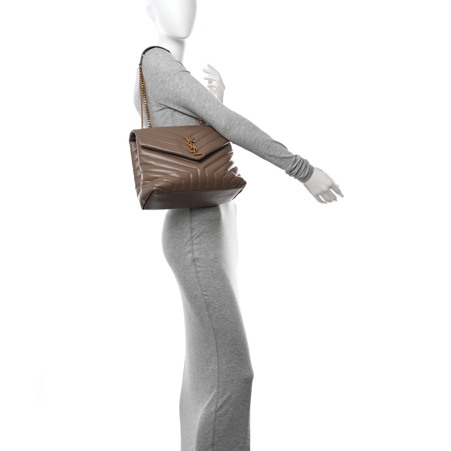 Calfskin Y Quilted Monogram Medium Loulou Chain Satchel Dark Latte
