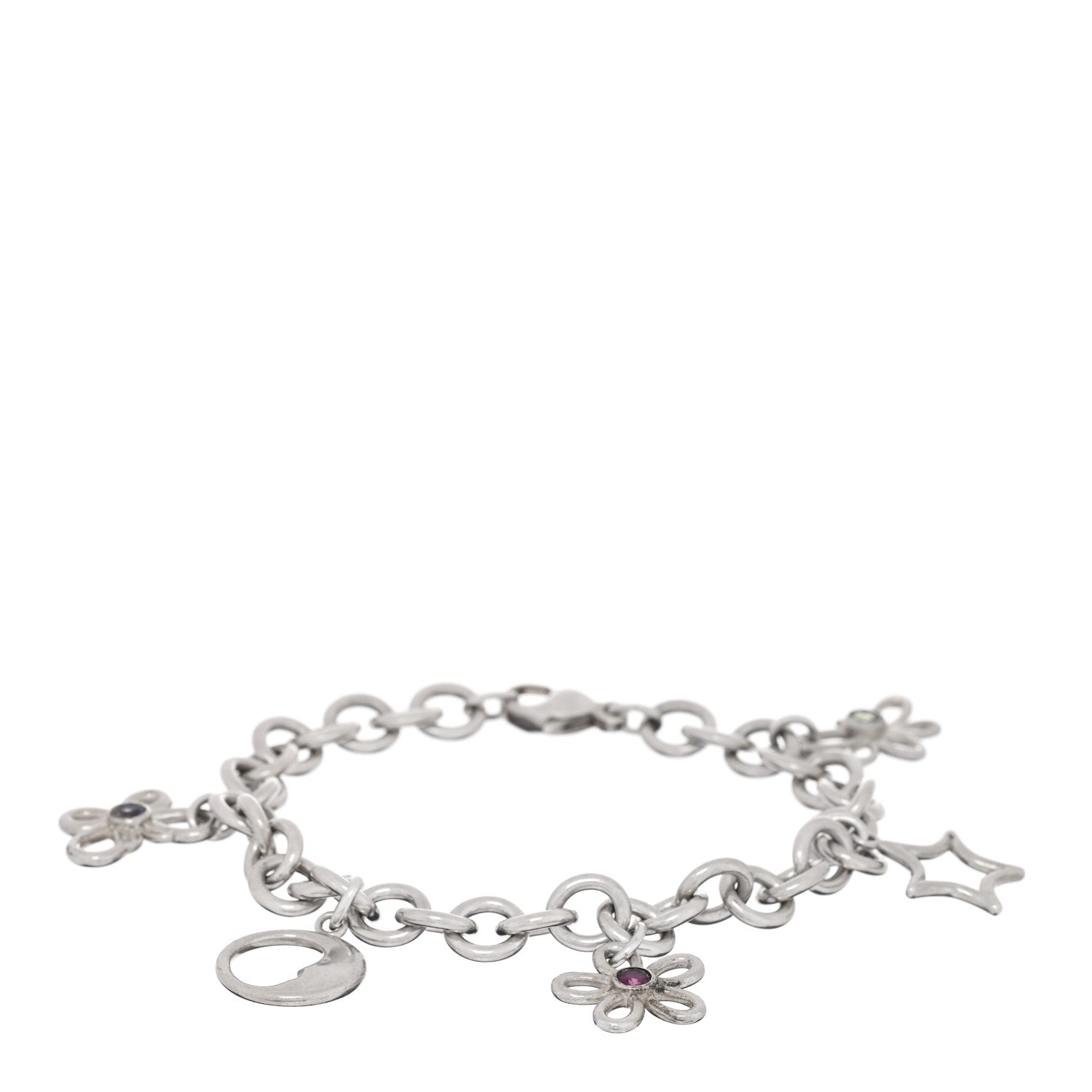 Tiffany Sterling Silver Peridot Rhodolite Iolite Charm Bracelet 1 of 3