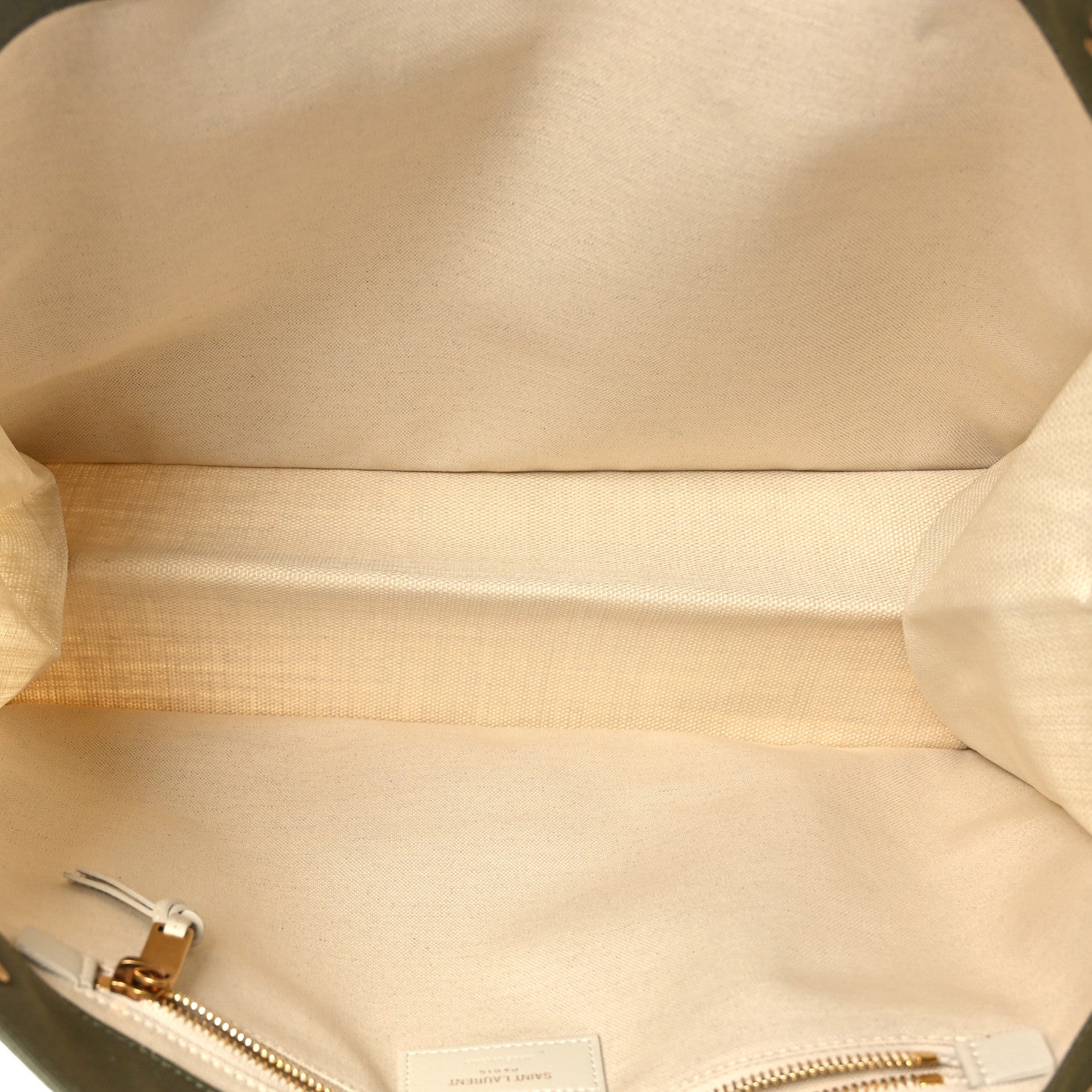 Saint Laurent Linen Calfskin Small Rive Gauche Tote Military Green Blanc Vintage 5 of 9