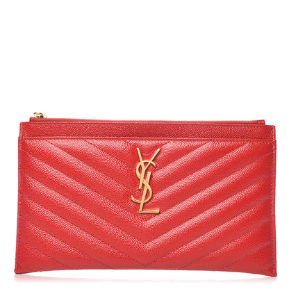 Saint Laurent Grain De Poudre Chevron Monogram Bill Pouch Bandana Red 1 of 8
